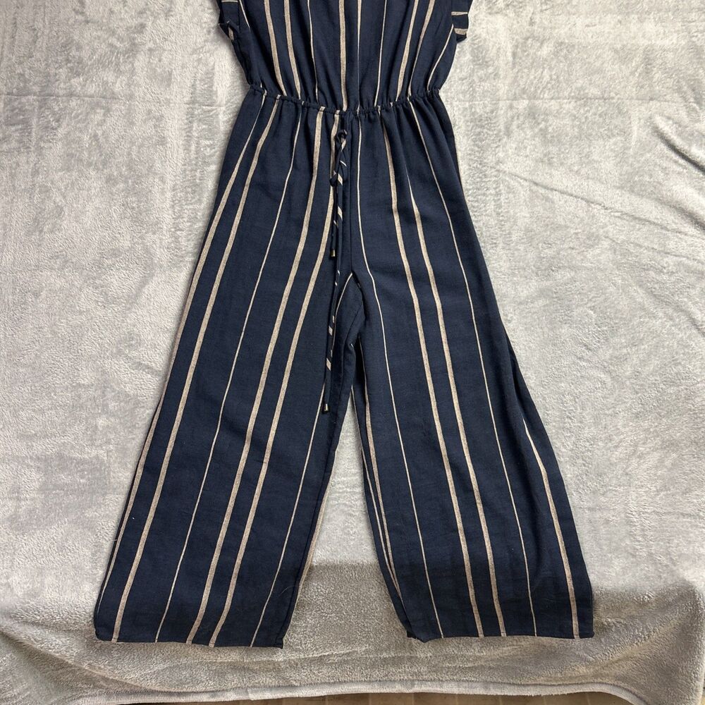 Universal Thread Jumpsuit Romper NWT - Striped Navy/Tan Wide Leg Sz XS - Picture 2 of 16